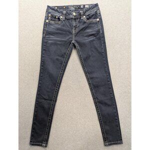 Miss Me Jeans Womens 28 Dark Wash Mid Rise Skinny Embellished Contrast Stitching